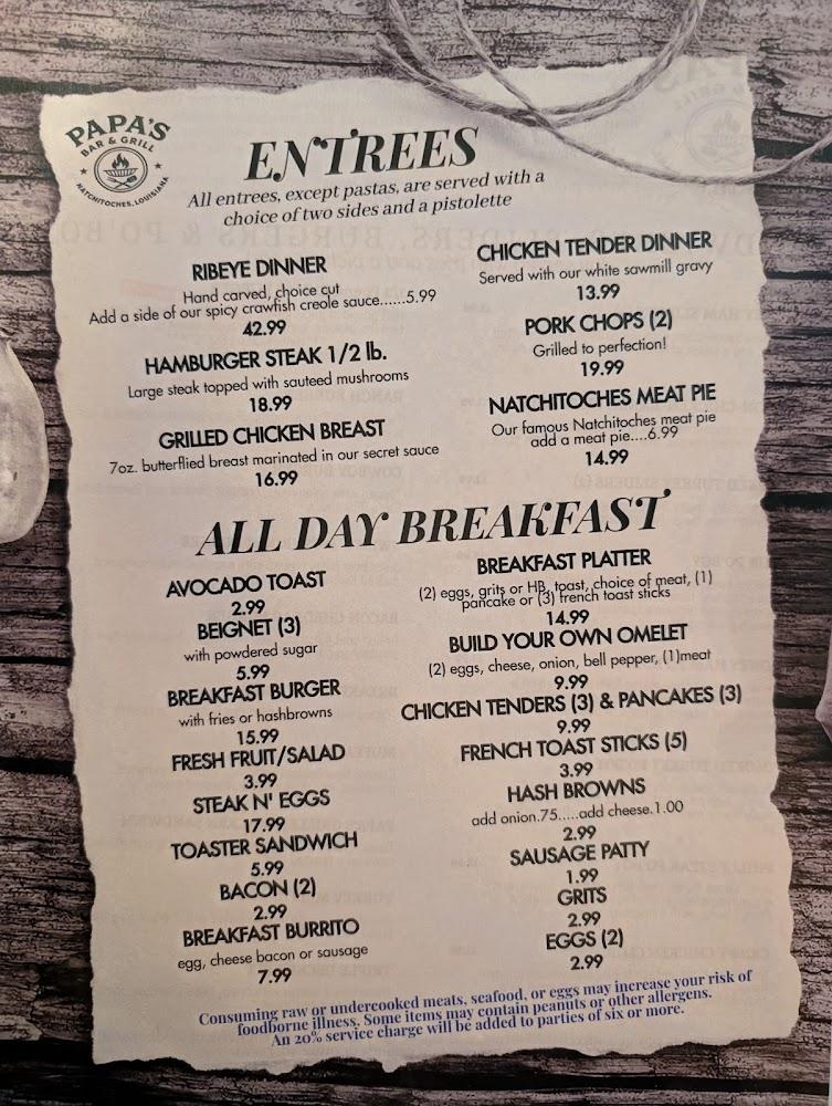 Papa's Bar & Grill Menu image 1