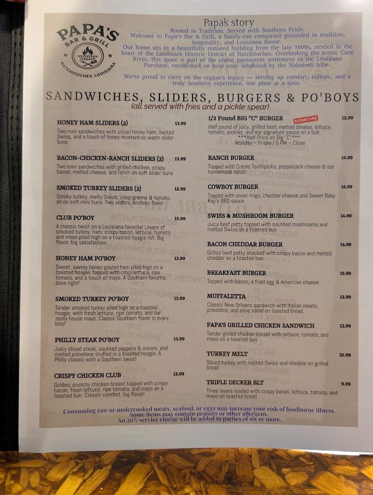 Papa's Bar & Grill Menu image 2